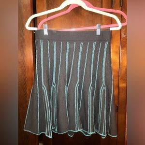 Brown With Turquoise Stripe Sweater Wool Mix Medium Skirt